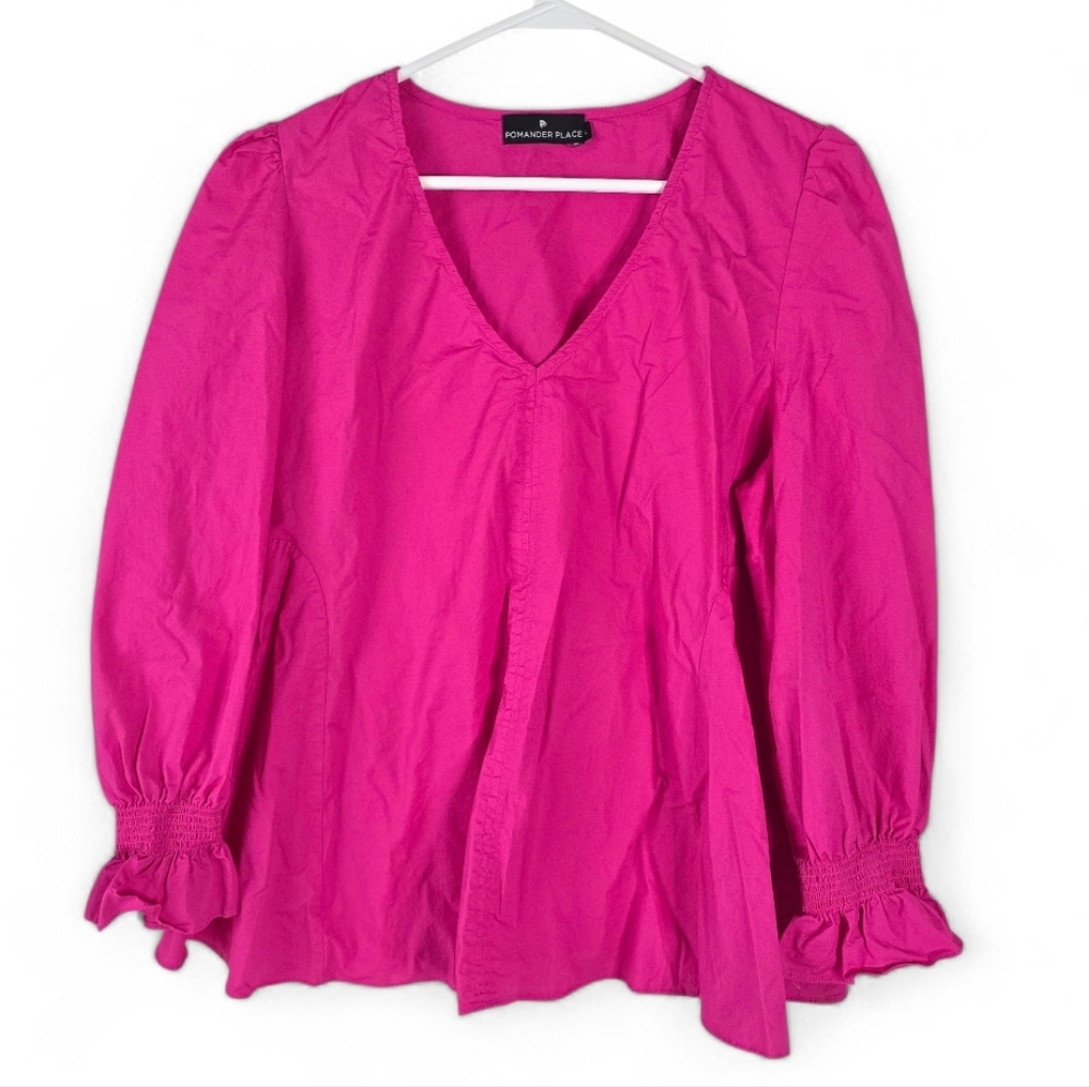 Pomander Place Easton Pink Long Sleeve V Neck Cotton Blouse XL - Picture 2 of 12